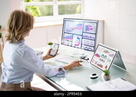 Business Data Analyst Woman Using KPI Tech Stock Photo