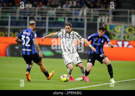 Milan, Italy. 26th Apr, 2023. Fabio Miretti of Juventus during the Coppa Italia semi final second leg, football game between Juventus Fc Internazionale Fc on 26 of April 2026 at Giuseppe Meazza Stadium, San Siro, Milan, Italy. Credit: Nderim Kaceli/Alamy Live News Stock Photo