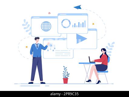 ISP or Internet Service Provider Cartoon Illustration with Keywords and Icons for Intranet Access, Secure Network Connection and Privacy Protection Stock Photo