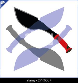 Large, powerful knife with a wide blade. Machete, kukri, cleaver. Dangerous combat edged weapons. Blade Weapons. Swords and daggers, machetes and other cold steel. Stock Photo