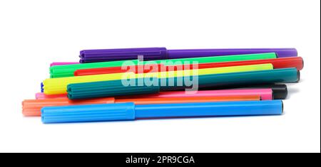 Stack of multicolored felt-tip pens isolated on white background Stock Photo