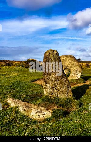 Men-an-Tol known as Men an Toll or Crick Stone - small formation of standing stones in Cornwall, United Kingdom Stock Photo