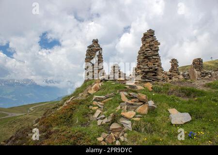 Panorama of massive Alpine mountains. Landscape with mountain hut in ...