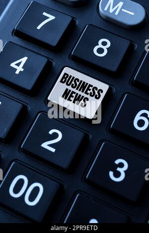 Text sign showing Business News. Conceptual photo Commercial Notice Trade Report Market Update Corporate Insight -48805 Stock Photo