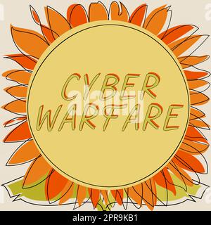 Sign displaying Cyber Warfare, Word for Virtual War Hackers System Attacks Digital Thief Stalker Frame With Leaves And Flowers Around And Important An Stock Photo