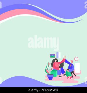 Colleagues Clapping Hands In Office. Working Together Drawing Characters. Two Workers Agreeing With Same Idea. Employees Claiming Equal Concept. Stock Vector