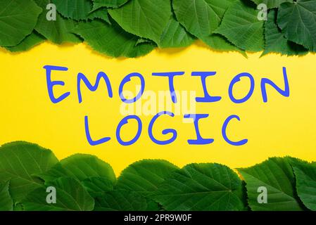 Inspiration showing sign Emotion Logic. Business overview Heart or Brain Soul or Intelligence Confusion Equal Balance Important Informations Written On Paper Under Lot Of Leaves. Stock Photo