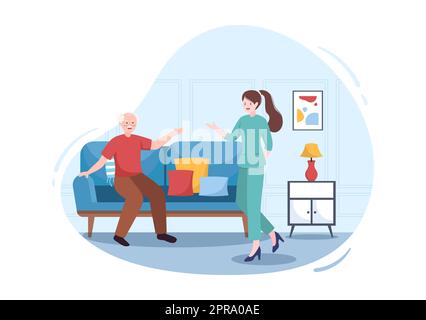 Elderly Care Services Hand Drawn Cartoon Flat Illustration with Caregiver, Nursing Home, Assisted Living and Support Design Stock Photo