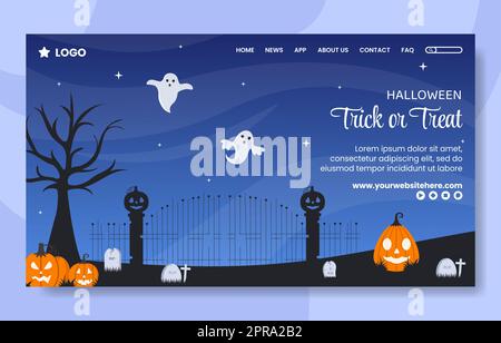 Halloween Night Party Social Media Landing Page Template Hand Drawn Cartoon Flat Illustration Stock Photo