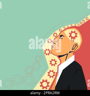 Creative Minds Combining Ideas Creating Innovative Strategies Displaying Teamwork. Heads With Cogwheels Representing Combined Effort Producing Advancement Plans. Stock Vector