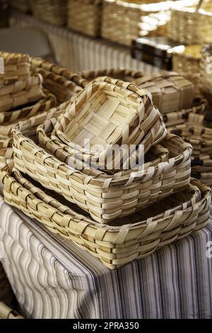 Wicker baskets in a market Stock Photo