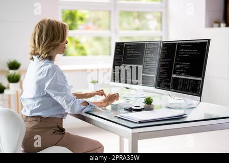 Programmer Woman Coding Stock Photo