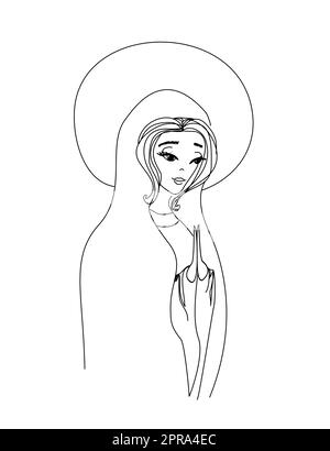 Blessed Virgin Mary in black and white contour drawing Stock Photo