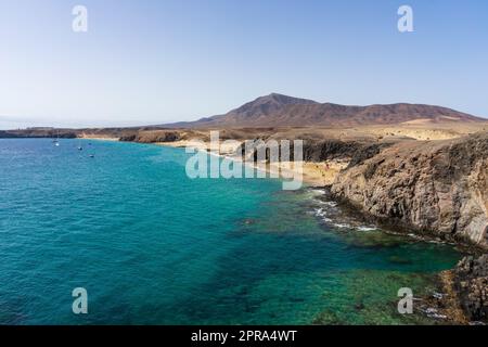 Playa de la Cera, Playa del Pozo and Playa Mujeres are popular and beautiful beaches in Lanzarote, Canary Islands, Spain. Stock Photo