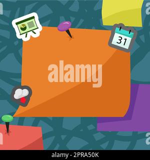 Important Message Written On Sticky Note With Pin On Top. Crutial Information Presented On Memo With Signs Around. Critical Announcements Displayed On Pad. Stock Vector