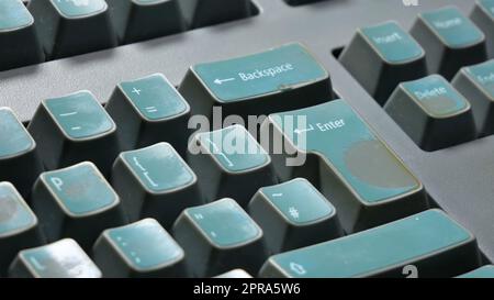 Old fashioned retro vintage mechanical computer keyboard object detail, closeup, nobody, keyboard keys up close. Retro computing simple abstract conce Stock Photo
