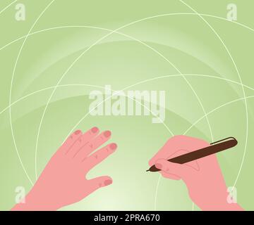Hands Using Pencil Strategizing Newest Innovative Creative Goal Plans. Palms Holding Writing Pen Planning Successful Future Career Displaying Creativity. Stock Vector