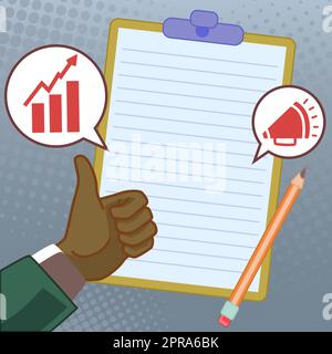 Hands Thumbs Up Showing New Ideas. Palms Carrying Note Presenting Latest Plans. Arms Hold Poster Displaying Recent Advertisement. Stock Vector