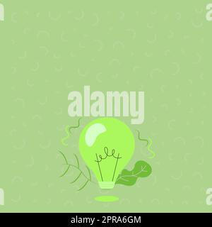 Illuminated Light Bulb Drawing With Plants Shell Showing Technology Ideas. Glowing Lamp With Branches Symbols Design Displaying Mechanical And Technical Idea. Stock Vector