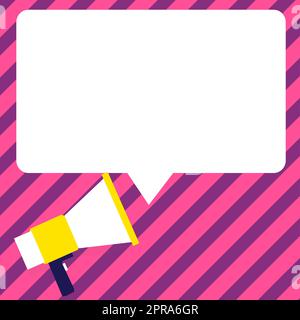 Presenter With Conversation Bubble Showing New Announcement. Colleague Speech Balloon Presenting Fresh And Important News Messages. Stock Vector