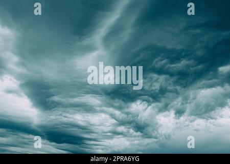 Stormy Sky Before Rain Thunderstorm. Storm Cloudy Sky Background Stock Photo