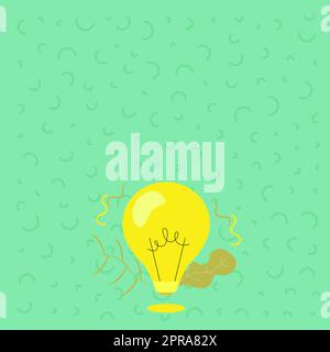 Illuminated Light Bulb Drawing With Plants Shell Showing Technology Ideas. Glowing Lamp With Branches Symbols Design Displaying Mechanical And Technical Idea. Stock Vector