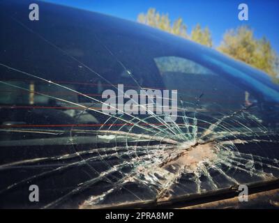 Broken car windshield Stock Photo