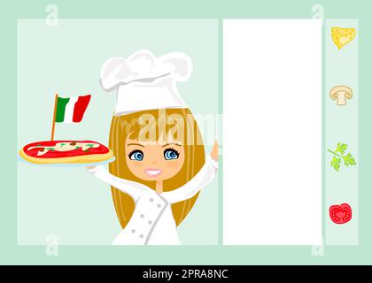 sweet girl serving pizza Stock Photo