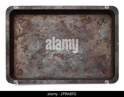 Empty black rectangular oven tray isolated on white background Stock Photo