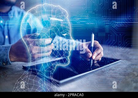 Financial Data Analyst Using AI Technology Stock Photo