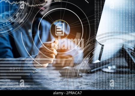 Business Auditor Using Magnifying Glass Stock Photo