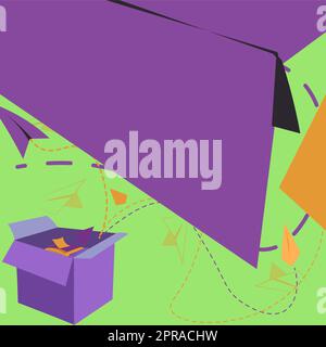 Open Box With Flying Paper Planes Presenting New Free Ideas. Exposed Crate Floating Origami Kites Towards The Sky Stock Vector