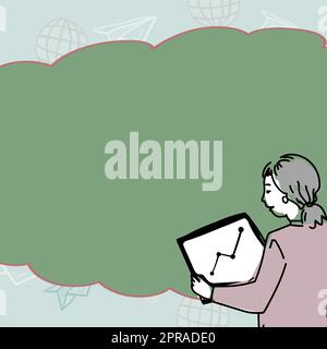 Lady In Uniform Standing Holding Tablet Presenting Late Tech Knowledge. Business Woman Carrying Pad Showing New Futuristic Technologies. Stock Photo