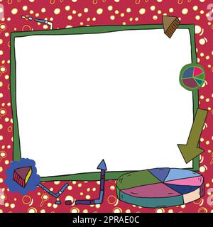 Important Message Presented On Presentation Board With Charts And Arrows Around. Crutial Informations Written In Frame With Graphs. Critical Announcement Displayed. Stock Vector