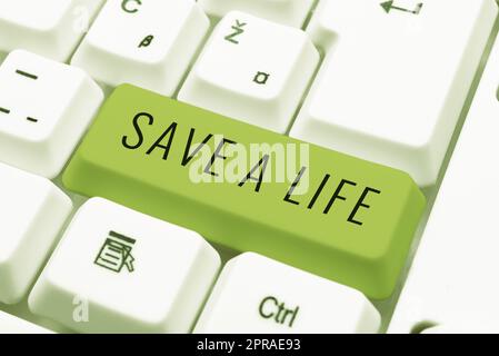 Text sign showing Save A Life. Word Written on Help assistance saving someone from a medical problem or injury -49146 Stock Photo