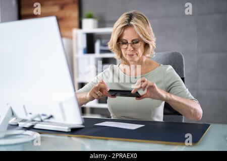 Remote Check Deposit Taking Photo Stock Photo