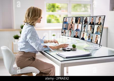 Virtual Remote Business Staff Training Meeting Stock Photo
