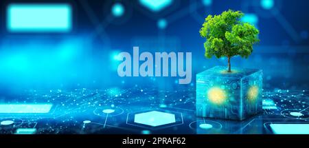 Green Computing, Green Technology, Green IT, csr, and IT ethics Concept. Stock Photo