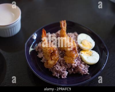 Deep-fried breaded shrimp or  fried prawn balls with boil egg  .  THAI FOOD Stock Photo