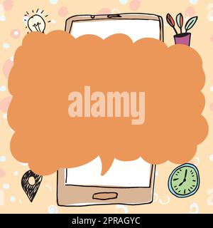 Speech Bubble With Important Message Above Mobile Phone. Crutial Informations Presented In Dialogue Balloon Over Cellphone. Critical Updates Displayed. Stock Vector