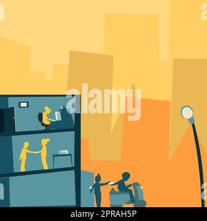 Office Building With Skyscrapers Drawing Showing City Skyline. Different High-Rise Buildings Showing Cityscape Horizon.Towering Architectures Spread Across The Town. Stock Vector