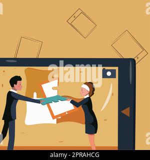 Colleagues Building New Project Plans Presenting Latest Ideas Defining Teamwork. Partners Creating Latest Work Strategies Promoting Future Advertisement Stock Vector