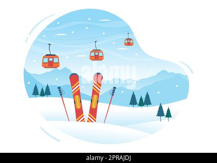 Snowboarding Hand Drawn Cartoon Flat Illustration of People in Winter Outfit Sliding and Jumping with Snowboards at Snowy Mountain Sides or Slopes Stock Photo