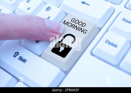 Writing displaying text Good Morning. Word for A conventional expression at meeting or parting in the morning -48782 Stock Photo