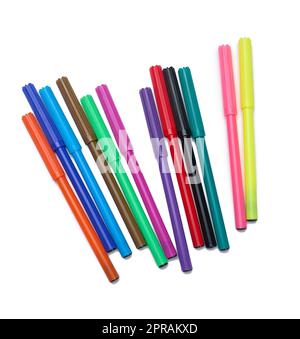 Stack of multicolored felt-tip pens isolated on white background Stock Photo