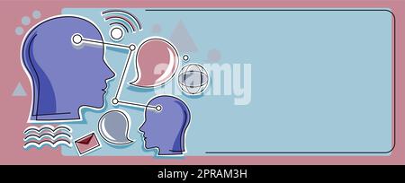 Multiple Heads Connected Showing New Technology Ideas. Gears In Brain Symbols Design Displaying Mechanical And Technical Idea. Stock Vector