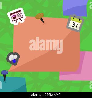 Important Message Written On Sticky Note With Pin On Top. Crutial Information Presented On Memo With Signs Around. Critical Announcements Displayed On Pad. Stock Vector