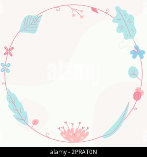 Blank Frame Decorated With Abstract Modernized Forms Flowers And Foliage. Stock Photo