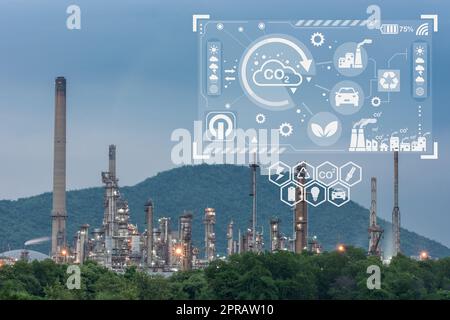 Oil refinery industry with environment Icons for sustainability development by alternative energy Stock Photo