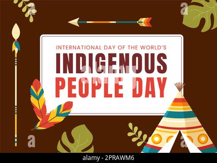 Worlds Indigenous Peoples Day on August 9 Hand Drawn Cartoon Flat Illustration to Raise Awareness and Protect the Rights Population Stock Photo